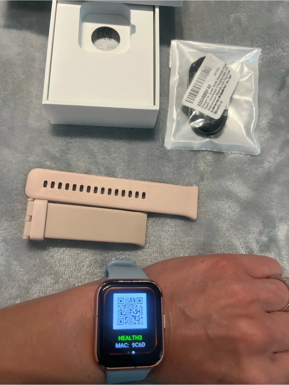Unbranded Smart Fitness Watch with Blue Strap and Rose Gold Case